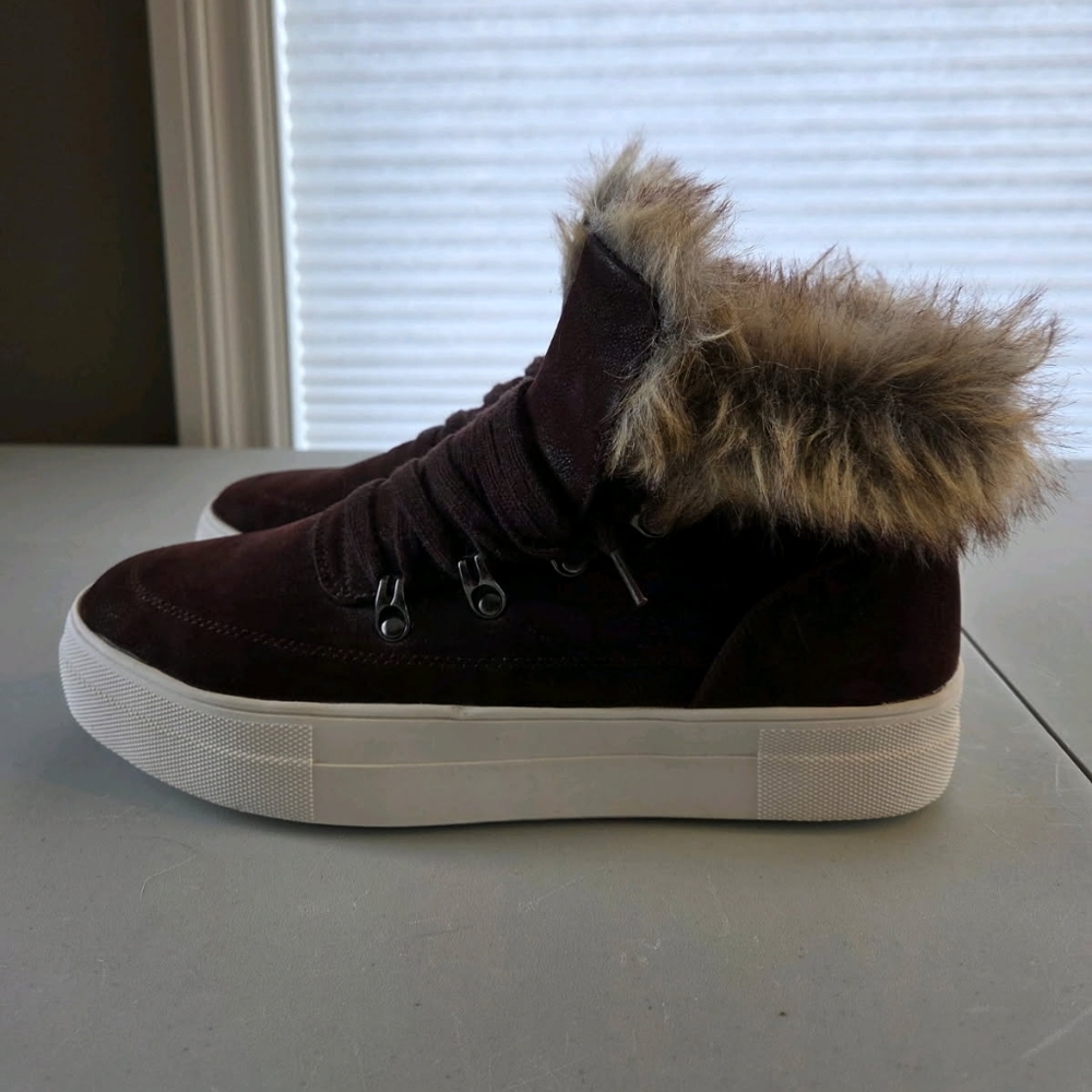 Soda Dark Brown Faux Fur High-Top Sneakers